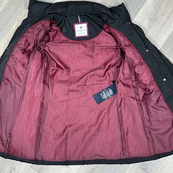 Tommy Hilfiger Quilted Puffer Coat Black XS Long Line Winter Snow - Picture 10 of 14